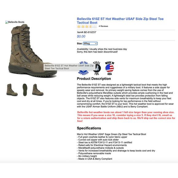 NWT Belleville 610Z ST Hot Weather Side Zip Steel Toe Tactical Boot Mens 6 Sage - Picture 13 of 13